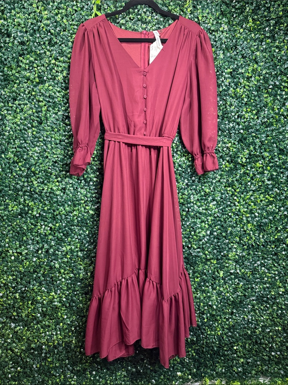 Vici Rose-Mauve Button-Front Maxi Dress with Waist Tie